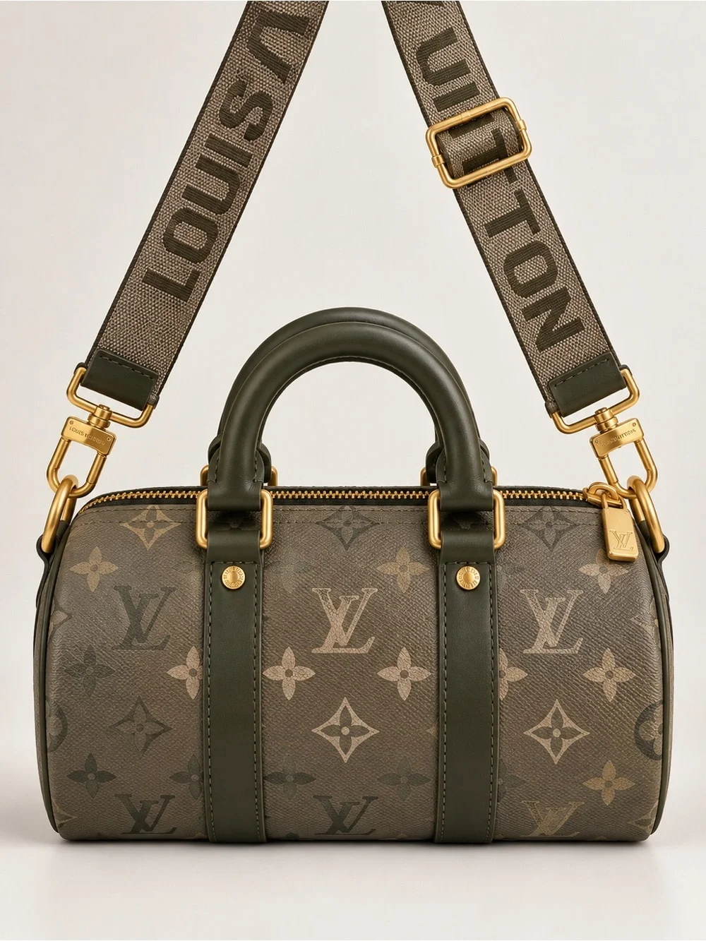 Louis Vuitton Olive Monogram Speedy with Wide Logo Strap